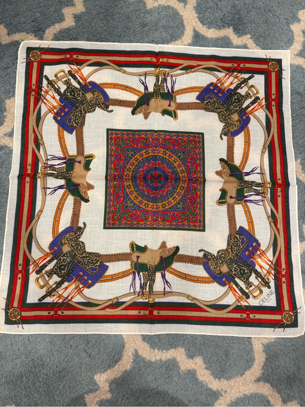 CELINE Multicolor Equestrian Cotton/Silk Scarf